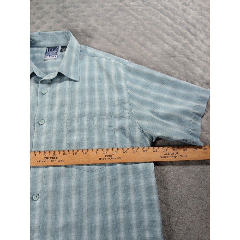E-Two Mens Light Blue Plaid Short Sleeve Button Down Shirt Large Casual Textured - Picture 3 of 5